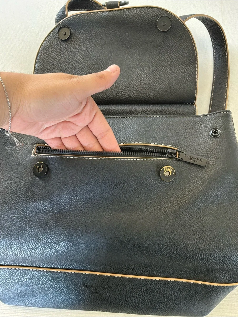 Darcy Marks London Black Faux Leather Satchel Shoulder Bag
